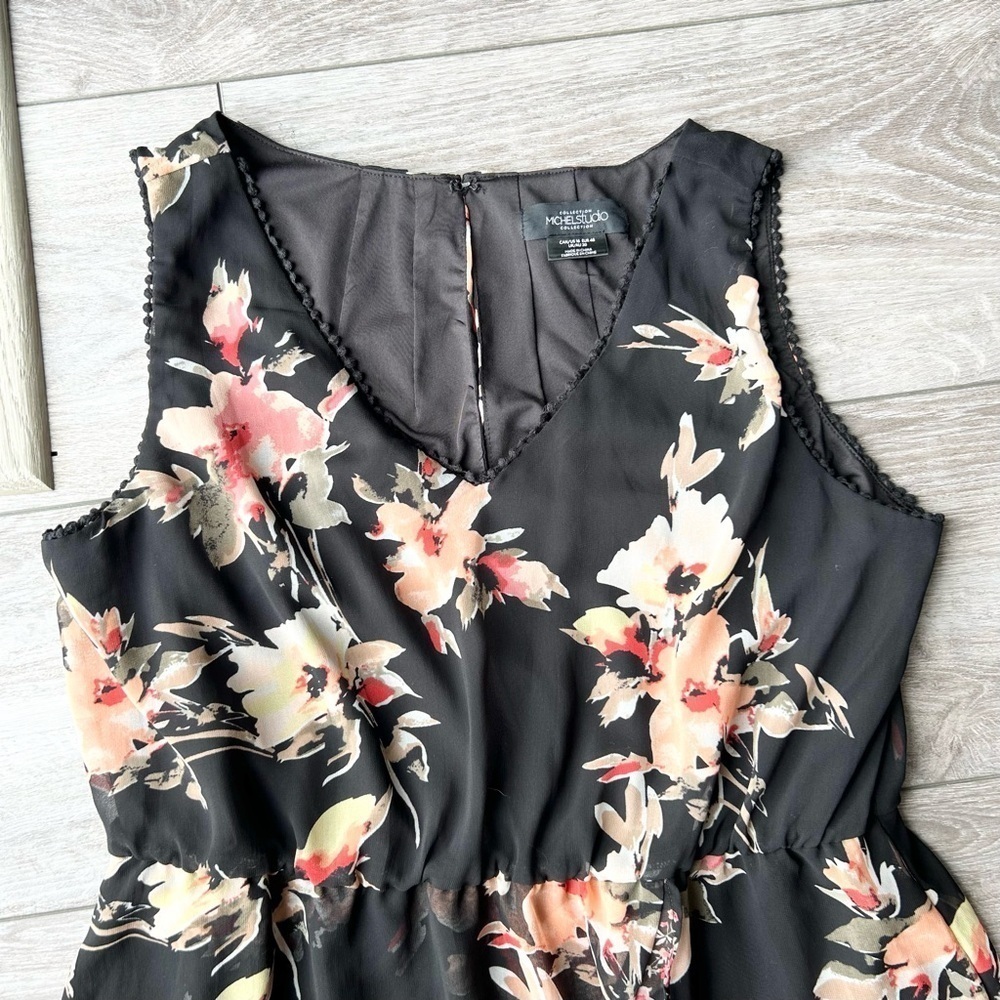 Michel  Studio Collection Floral Print High Low Hem Flowy Sleeveless Dress - Picture 5 of 14